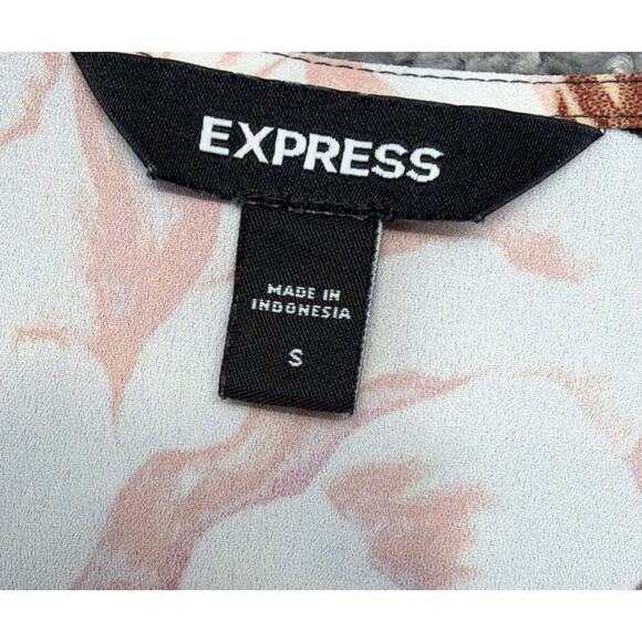 Express blouse top womens S Tie Waist Faux Wrap balloon sleeve brown floral - Picture 4 of 7